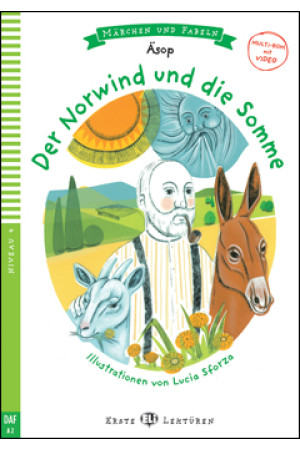 Erste A2: Der Nordwind und die Sonne. Buch + Multimedia Files - PRADINIS (1-4kl.) | Litterula